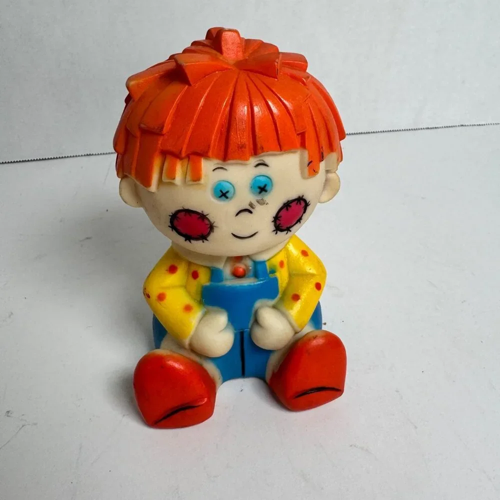 Vintage Raggedy Andy Style Squeak Toy Japan Rubber Boy‎ Doll Red Hair 5.5